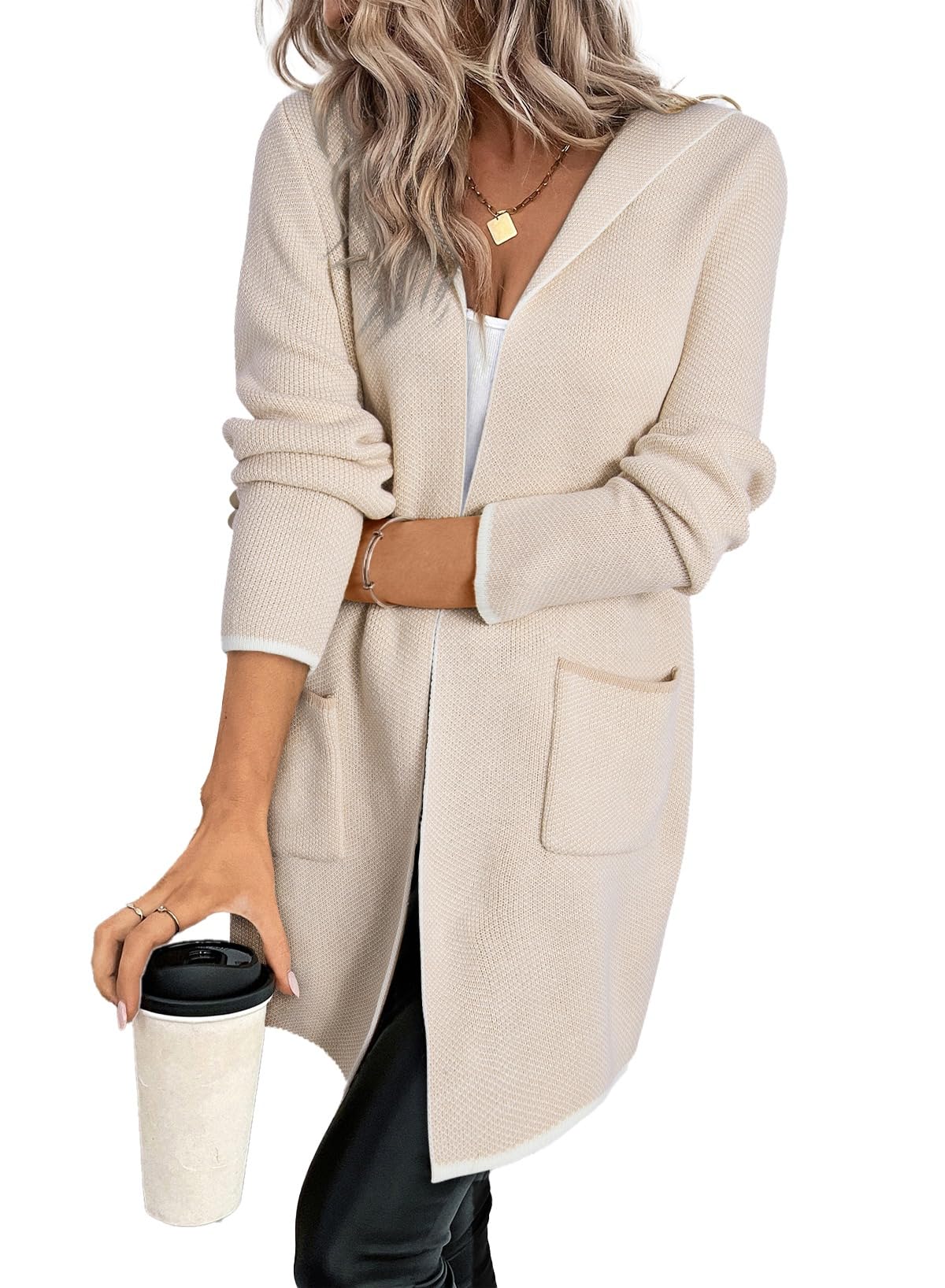 Suéter Tipo Cárdigan Sidefeel 2024 Con Frente Abierto En Contraste Para Mujer - Venta Internacional.