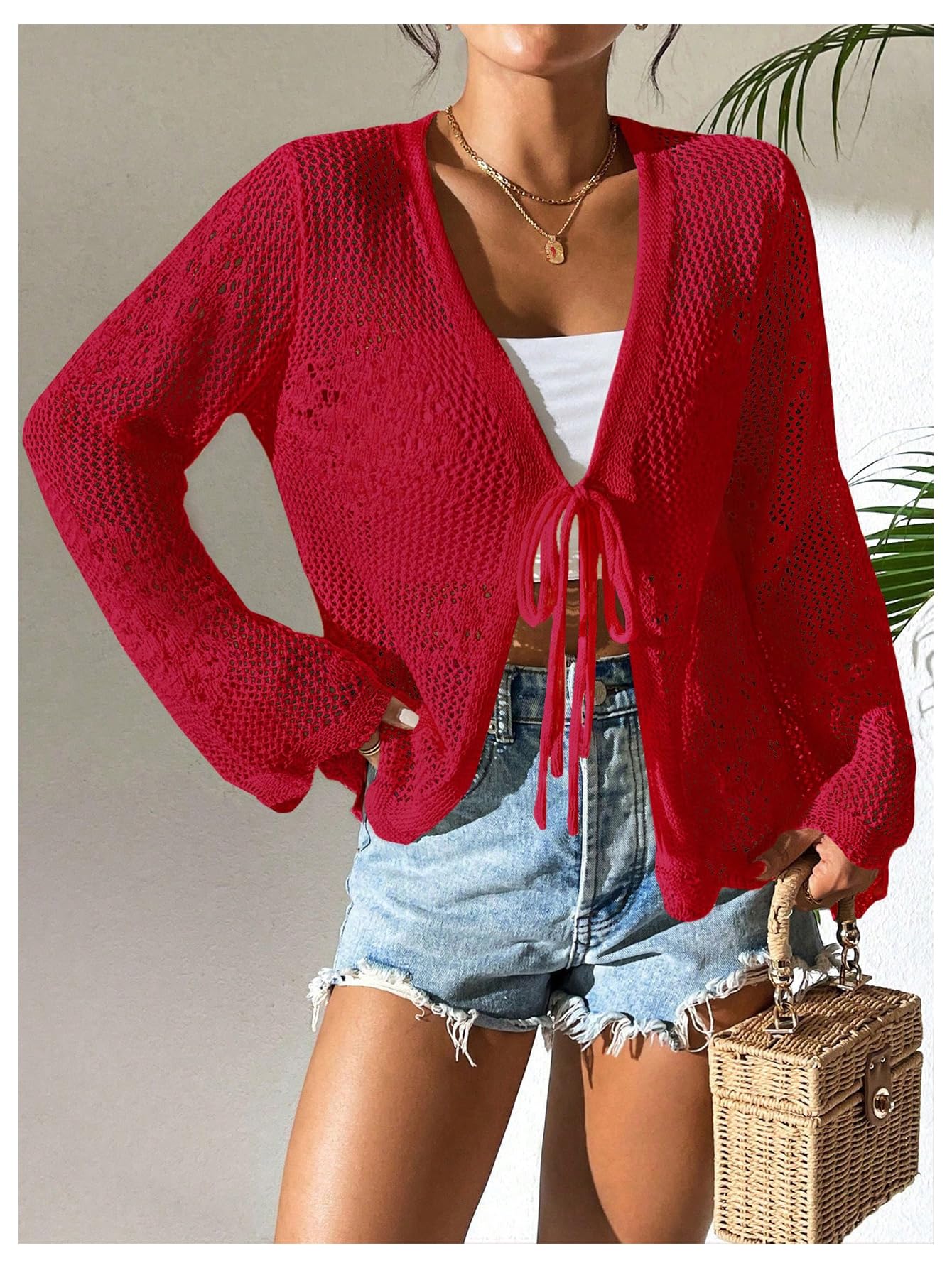 Foto 4 pulgar | Jersey Tipo Cárdigan Con Estampado De Flores Y Lazo En La Parte Delantera, Color Rojo, Para Mujer - Venta Internacional