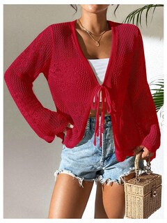 Foto 3 | Jersey Tipo Cárdigan Con Estampado De Flores Y Lazo En La Parte Delantera, Color Rojo, Para Mujer - Venta Internacional