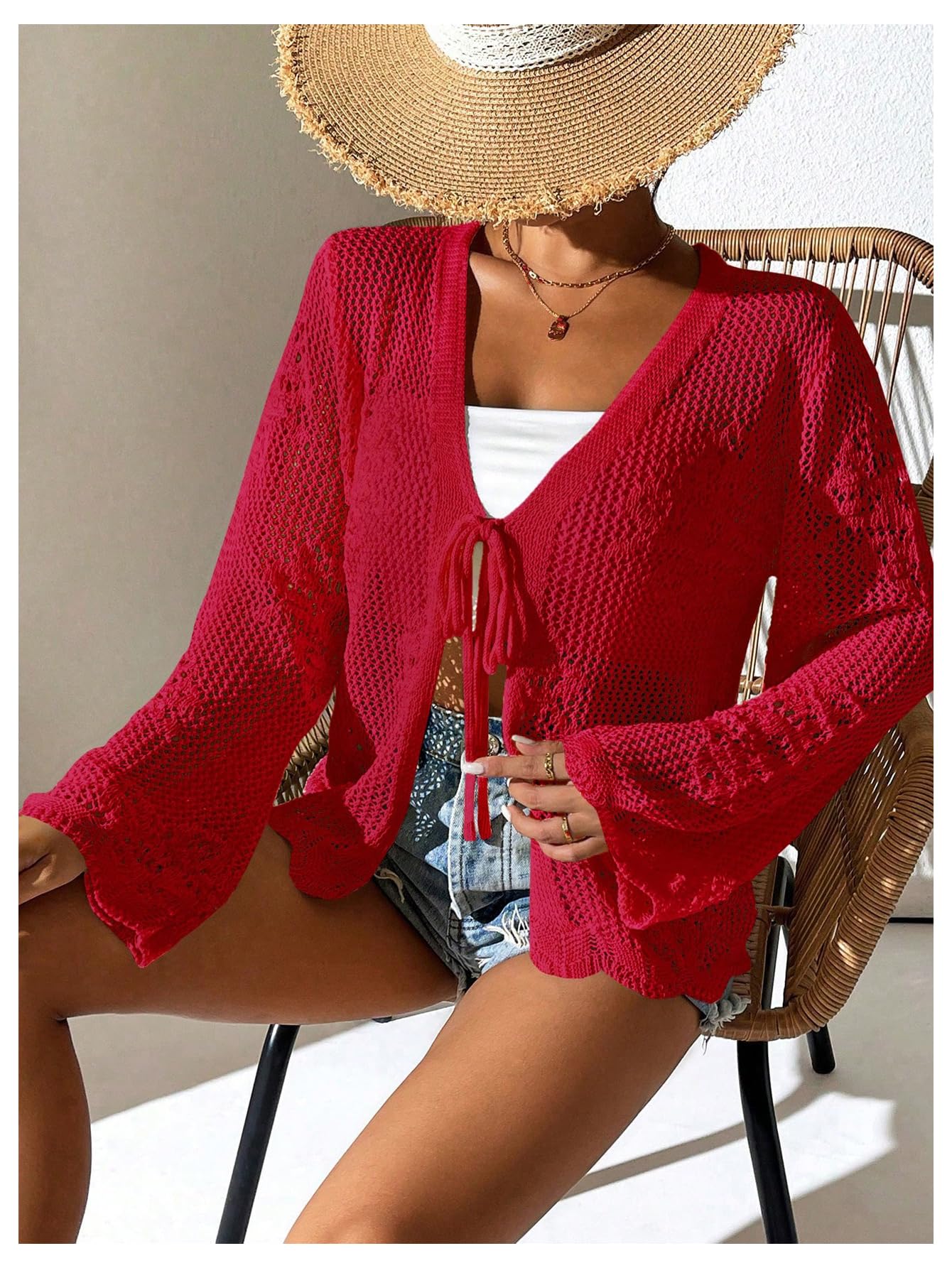 Foto 5 pulgar | Jersey Tipo Cárdigan Con Estampado De Flores Y Lazo En La Parte Delantera, Color Rojo, Para Mujer - Venta Internacional