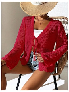 Foto 4 | Jersey Tipo Cárdigan Con Estampado De Flores Y Lazo En La Parte Delantera, Color Rojo, Para Mujer - Venta Internacional
