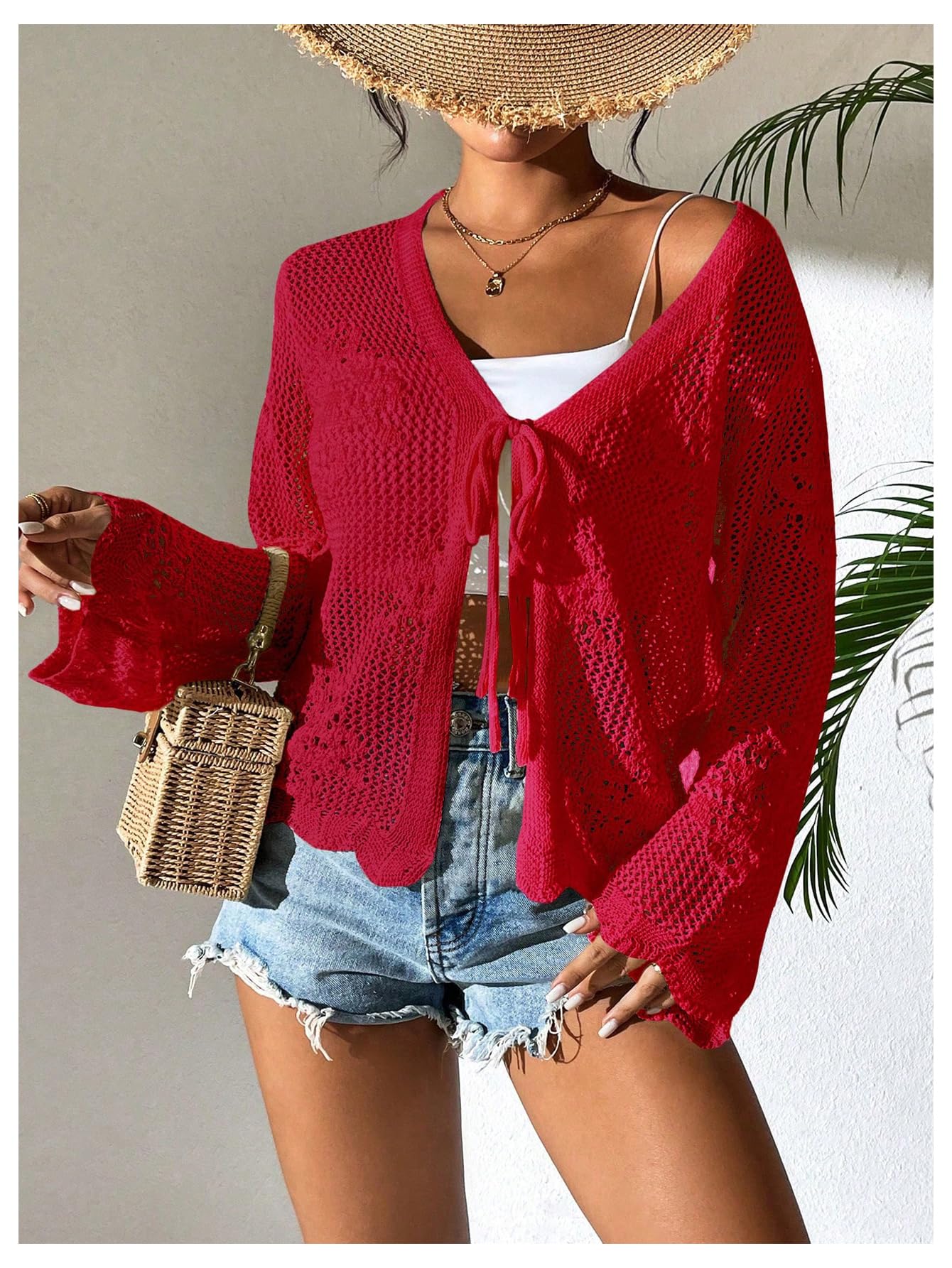 Foto 6 pulgar | Jersey Tipo Cárdigan Con Estampado De Flores Y Lazo En La Parte Delantera, Color Rojo, Para Mujer - Venta Internacional