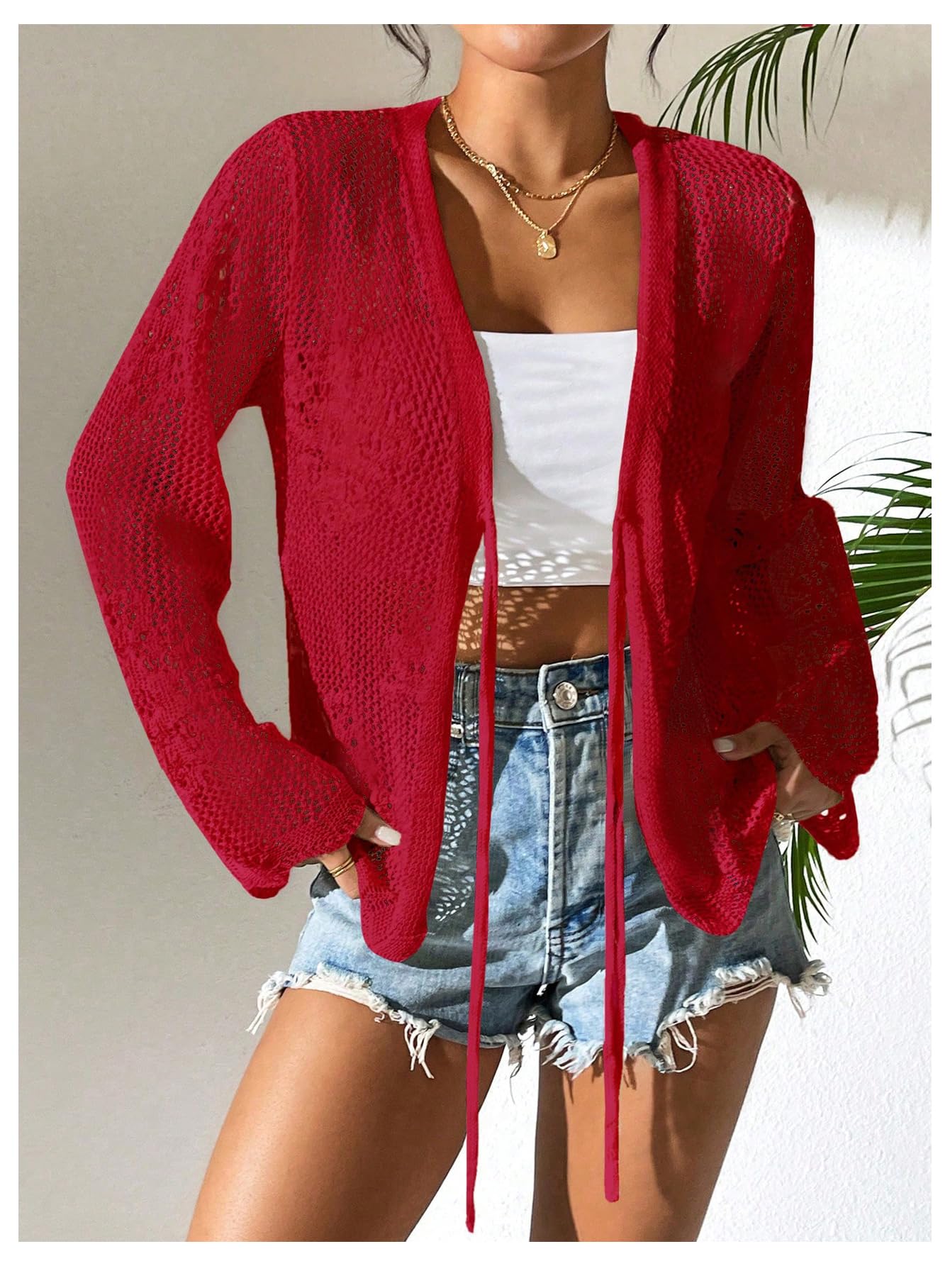 Foto 7 pulgar | Jersey Tipo Cárdigan Con Estampado De Flores Y Lazo En La Parte Delantera, Color Rojo, Para Mujer - Venta Internacional