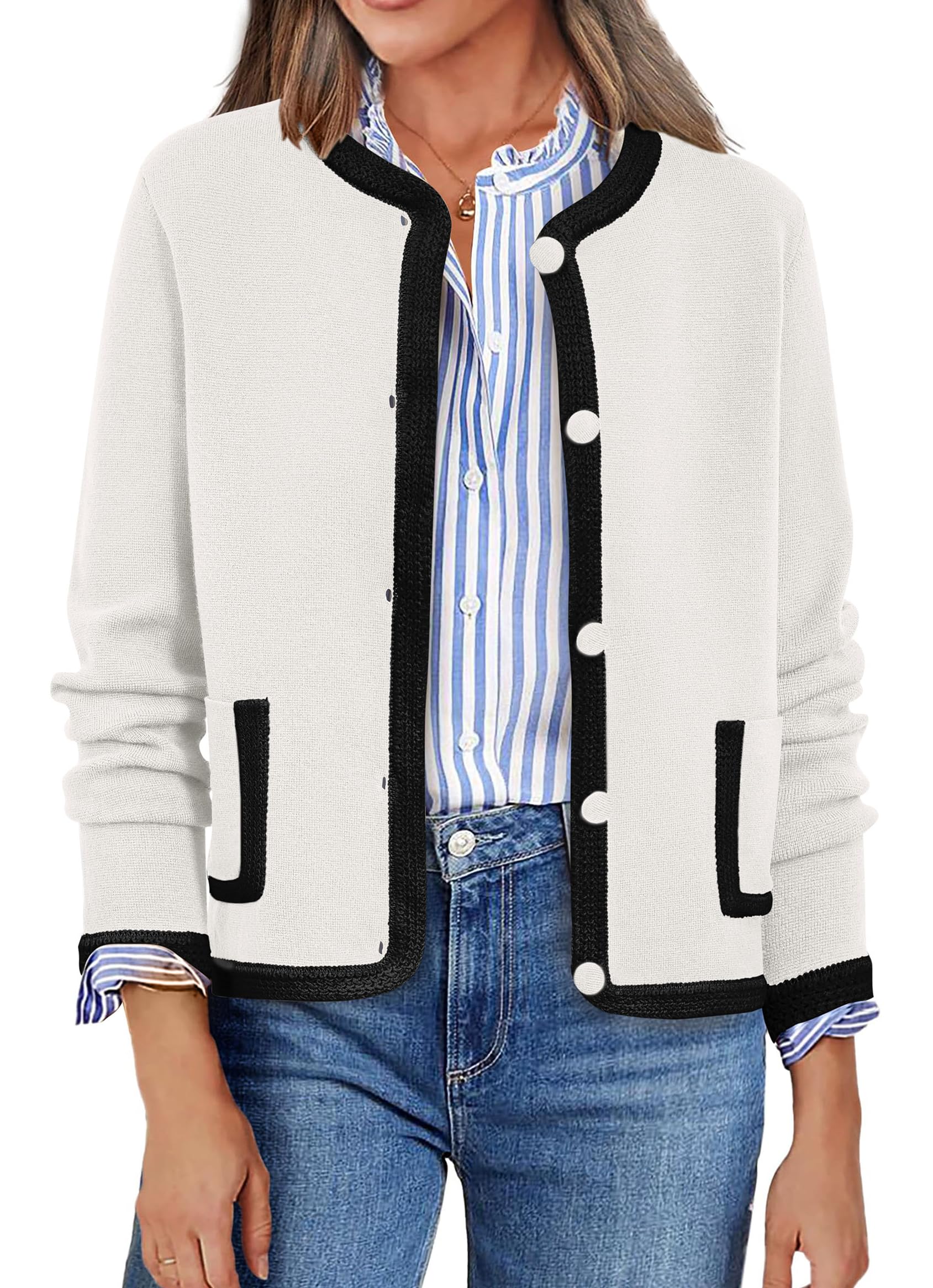 Foto 1 | Cárdigan Prettygarden Para Mujer, Con Botones, Color Blanco - Venta Internacional.