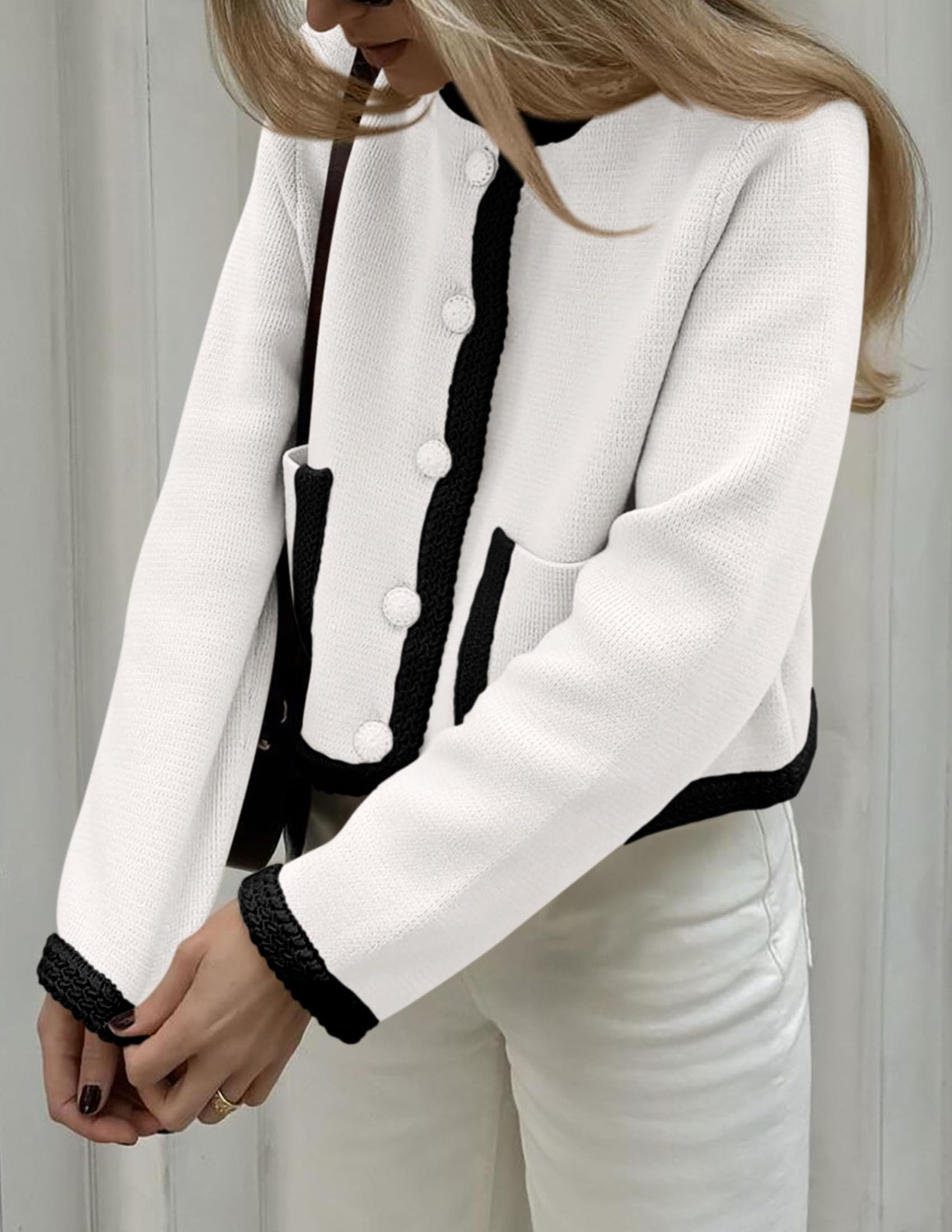 Foto 3 | Cárdigan Prettygarden Para Mujer, Con Botones, Color Blanco - Venta Internacional.