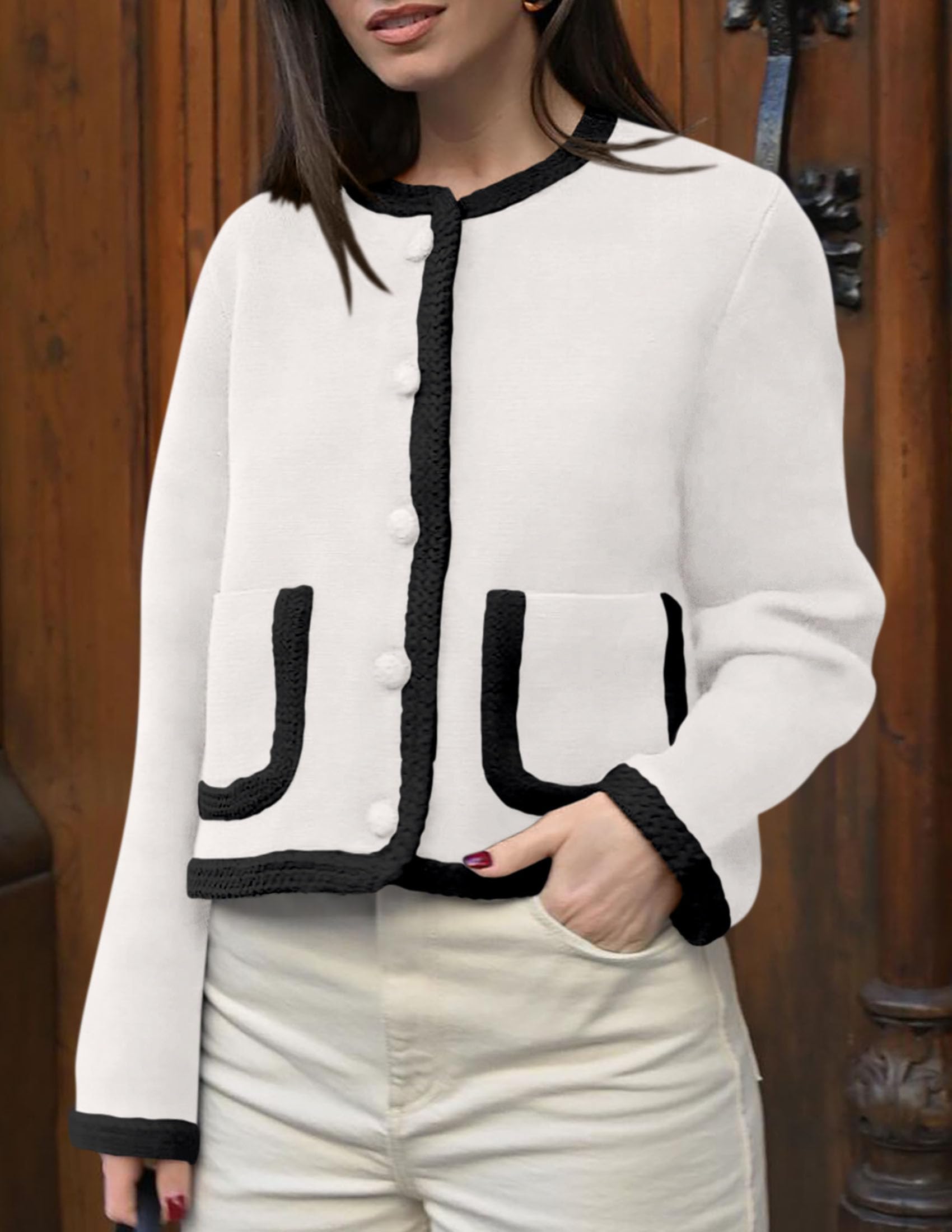 Foto 7 | Cárdigan Prettygarden Para Mujer, Con Botones, Color Blanco - Venta Internacional.