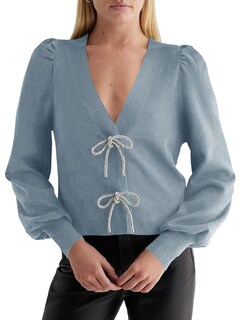 Foto 1 | Suéter Tipo Cárdigan Saodimallsu Puff De Manga Larga Con Cuello En V Para Mujer - Venta Internacional.