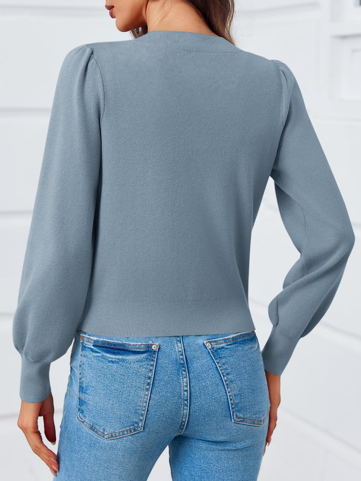 Foto 5 | Suéter Tipo Cárdigan Saodimallsu Puff De Manga Larga Con Cuello En V Para Mujer - Venta Internacional.