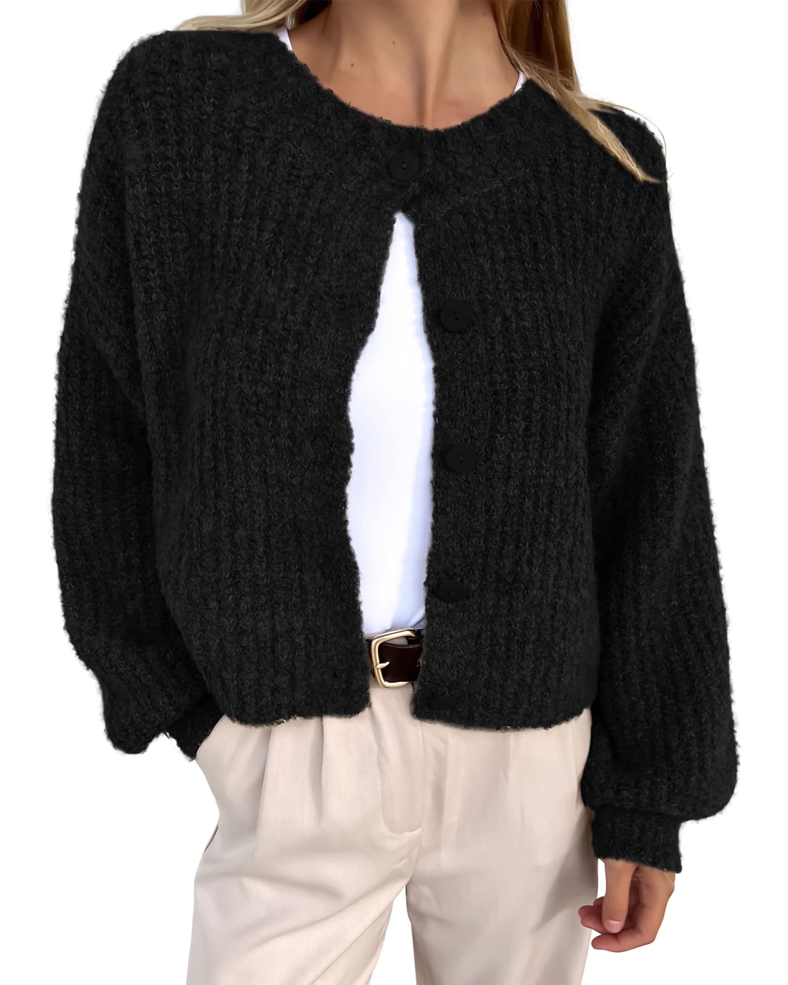 Cárdigan Btfbm De Punto Grueso Para Mujer, Color Negro, Otoño-invierno - Venta Internacional.