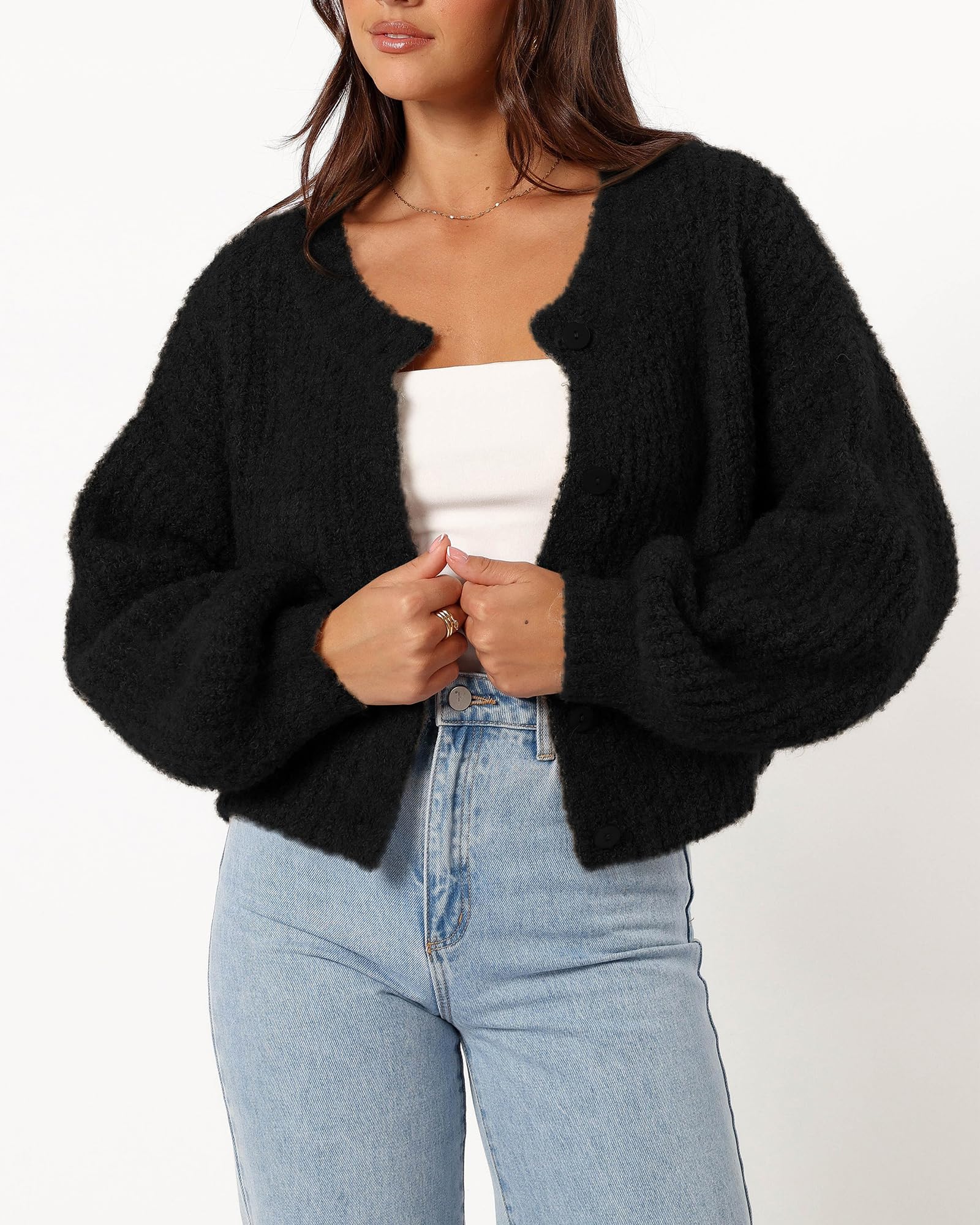 Foto 3 pulgar | Cárdigan Btfbm De Punto Grueso Para Mujer, Color Negro, Otoño-invierno - Venta Internacional.
