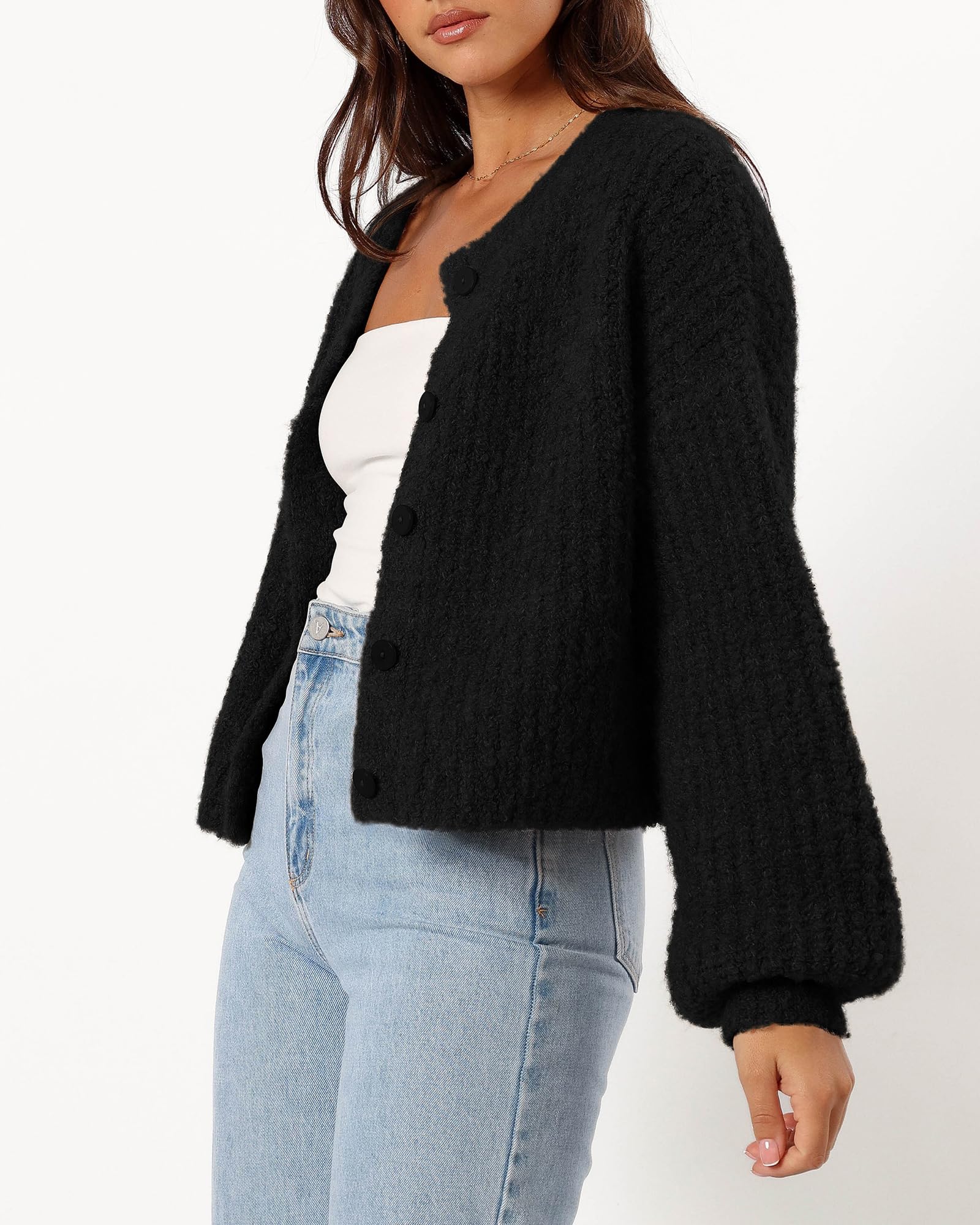 Foto 4 pulgar | Cárdigan Btfbm De Punto Grueso Para Mujer, Color Negro, Otoño-invierno - Venta Internacional.