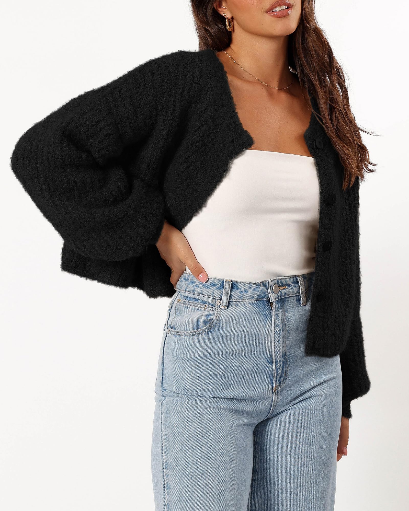 Foto 5 pulgar | Cárdigan Btfbm De Punto Grueso Para Mujer, Color Negro, Otoño-invierno - Venta Internacional.