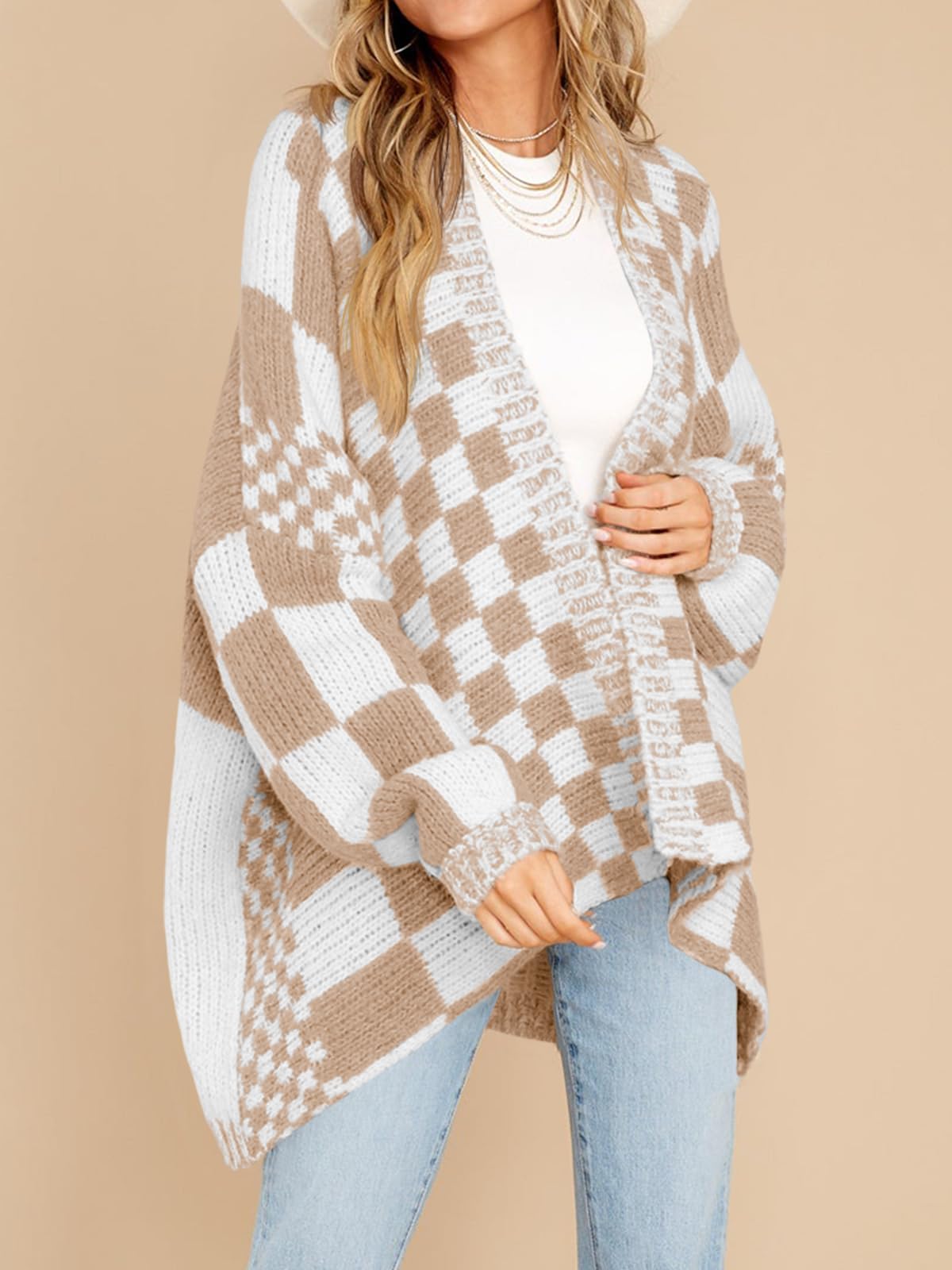 Foto 4 | Jersey Tipo Cárdigan Saodimallsu A Cuadros A Cuadros Para Mujer - Venta Internacional.