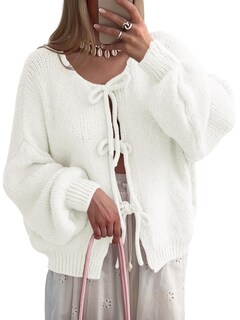 Foto 1 | Jersey Tipo Cárdigan Saodimallsu Para Mujer Con Lazo En La Parte Delantera Y Manga Abullonada - Venta Internacional.