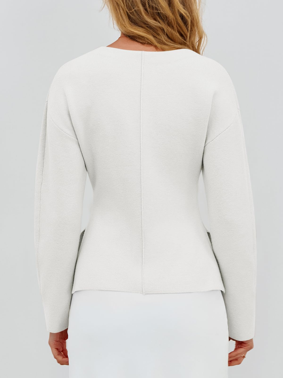 Foto 7 pulgar | Jersey Tipo Cárdigan Saodimallsu Con Cuello En V, Punto Peplum, Blanco, Para Mujer - Venta Internacional.