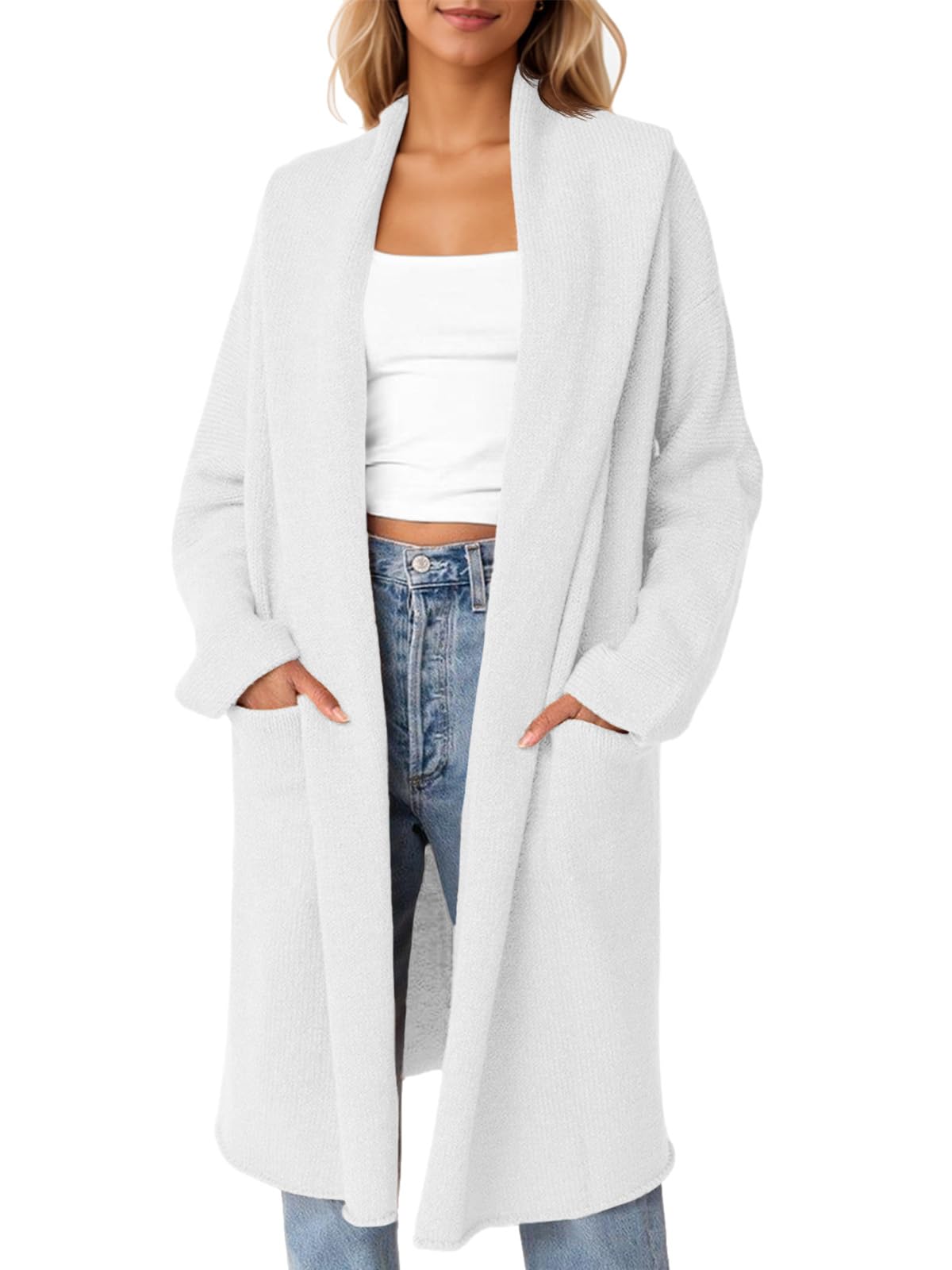 Foto 1 | Cárdigan Saodimallsu Para Mujer, De Gran Tamaño, Con Capucha, Largo, Blanco - Venta Internacional.