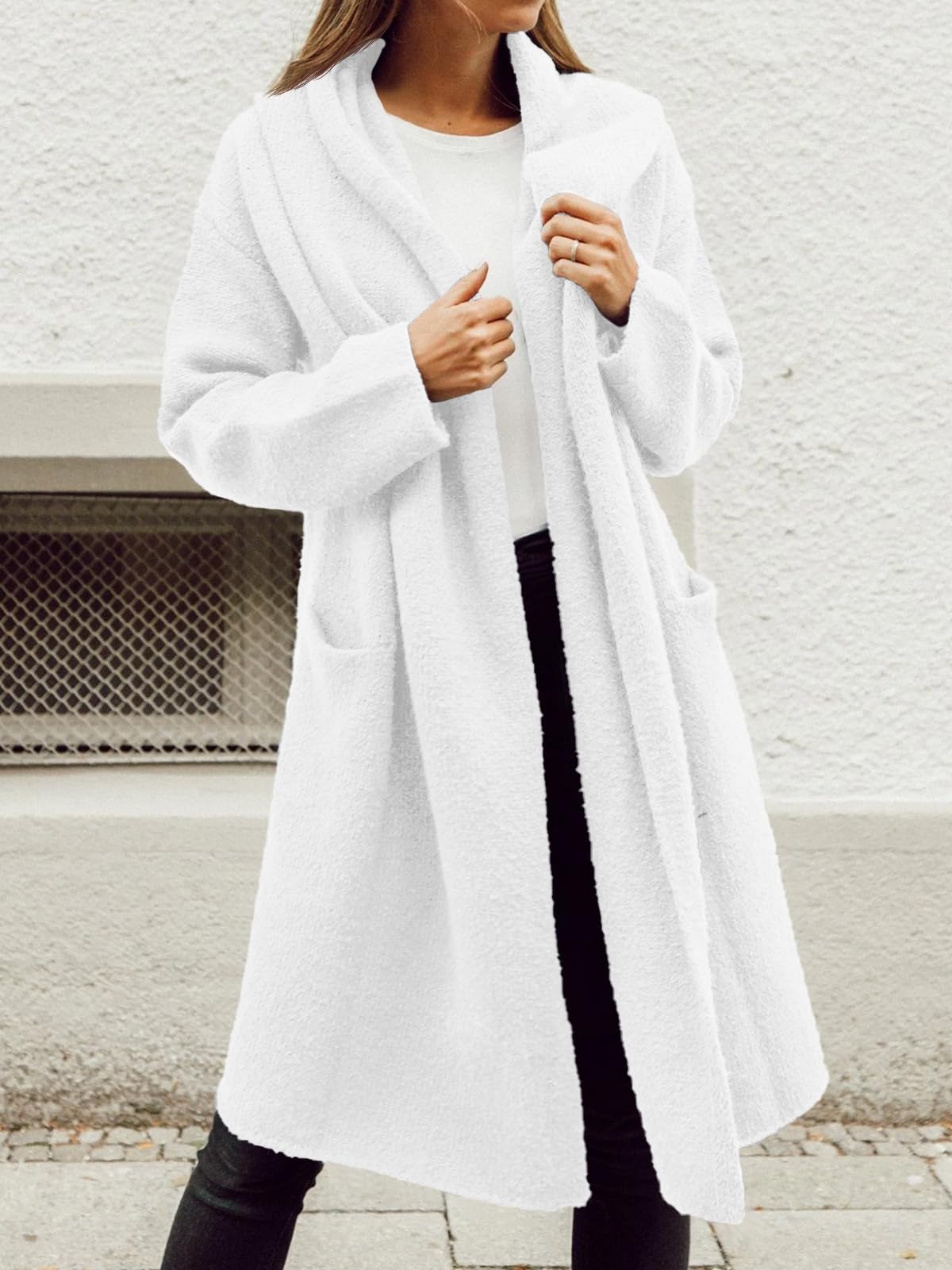 Foto 2 | Cárdigan Saodimallsu Para Mujer, De Gran Tamaño, Con Capucha, Largo, Blanco - Venta Internacional.