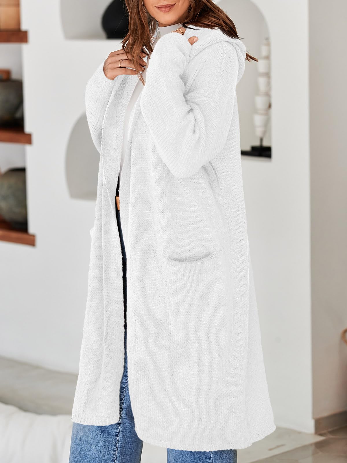 Foto 6 | Cárdigan Saodimallsu Para Mujer, De Gran Tamaño, Con Capucha, Largo, Blanco - Venta Internacional.