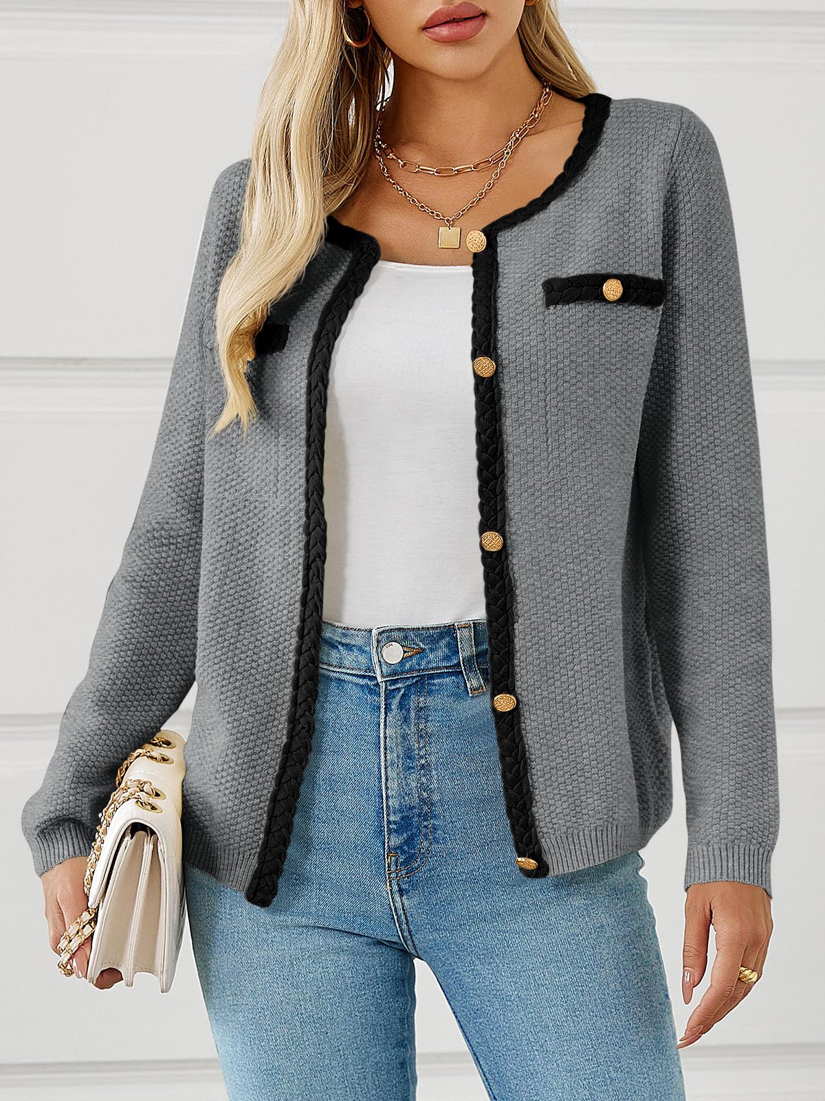 Foto 2 | Jersey Tipo Cárdigan Saodimallsu De Punto Trenzado Con Botones Para Mujer - Venta Internacional.