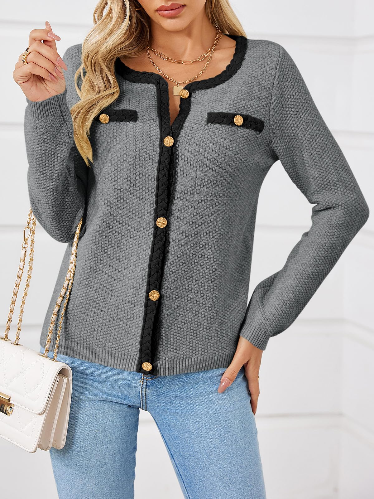 Foto 4 pulgar | Jersey Tipo Cárdigan Saodimallsu De Punto Trenzado Con Botones Para Mujer - Venta Internacional.
