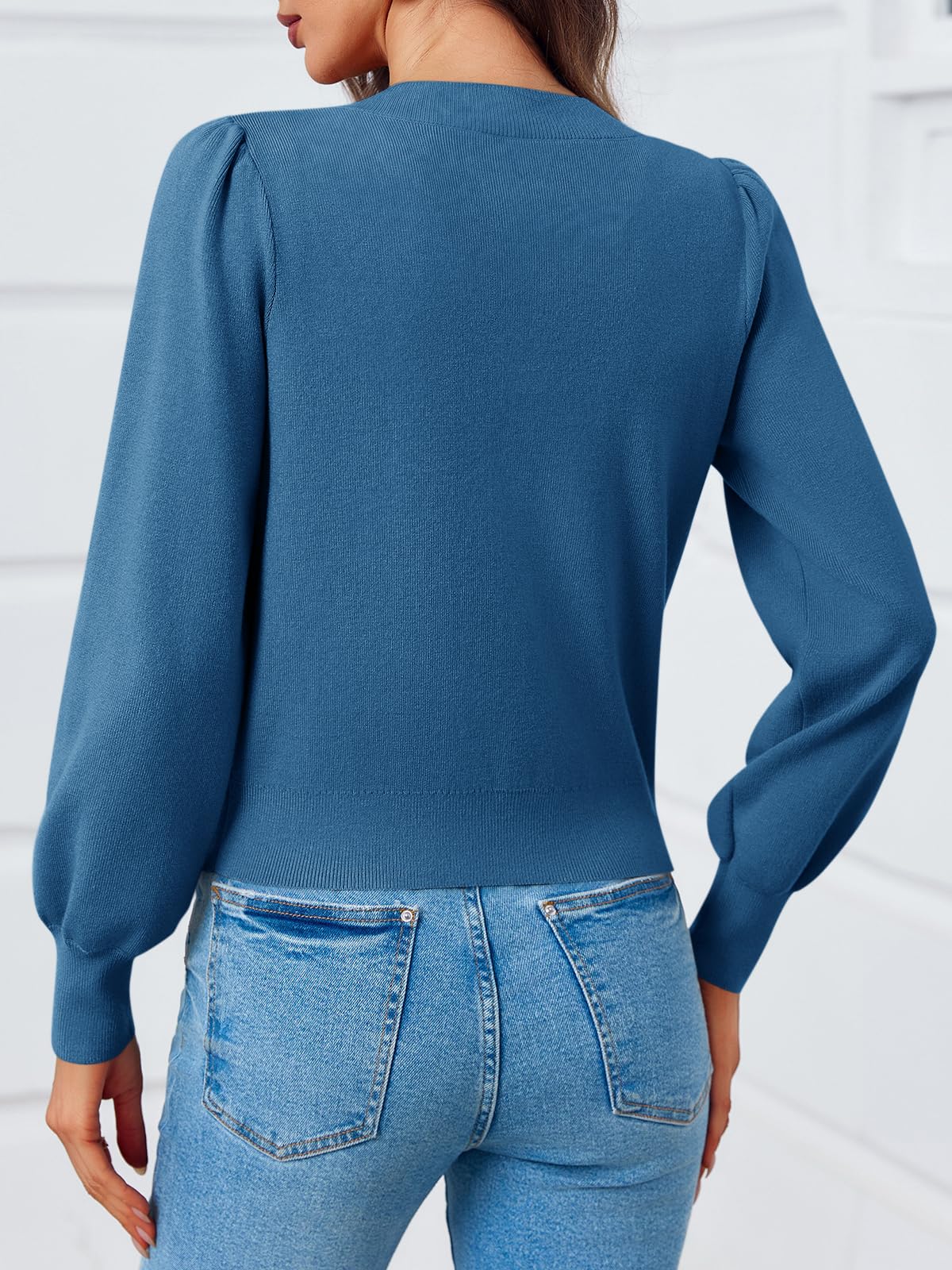 Foto 5 | Jersey Tipo Cárdigan Saodimallsu Puff, Manga Larga, Cuello En V, Azul - Venta Internacional.