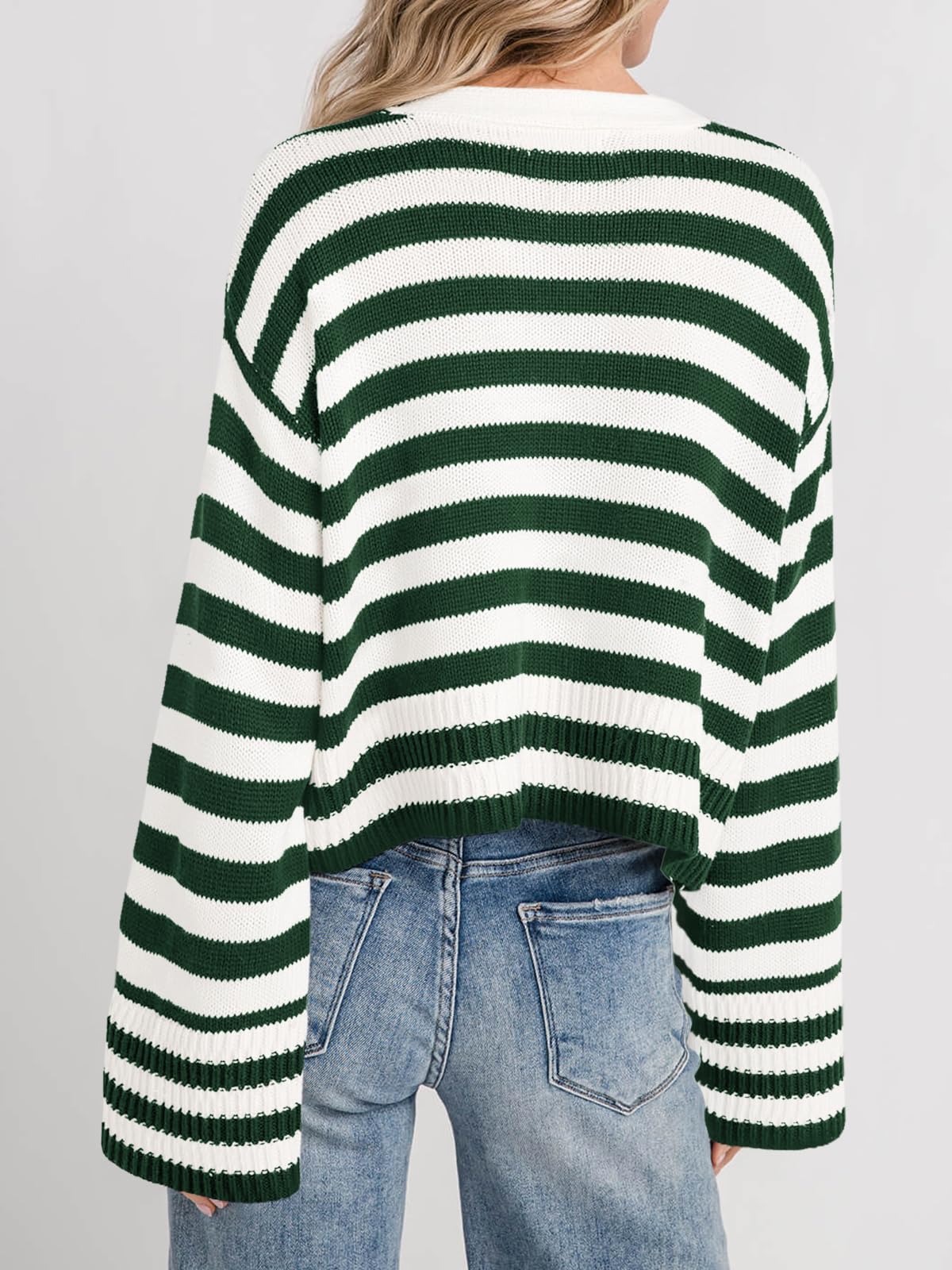 Foto 6 pulgar | Jersey Tipo Cárdigan Saodimallsu De Algodón Verde Oscuro A Rayas Para Mujer - Venta Internacional.