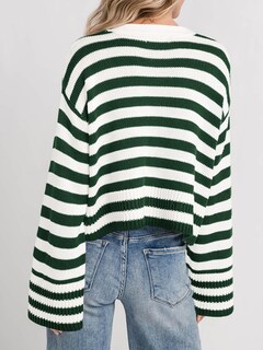 Foto 5 | Jersey Tipo Cárdigan Saodimallsu De Algodón Verde Oscuro A Rayas Para Mujer - Venta Internacional.