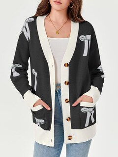Foto 3 | Jersey Tipo Cárdigan Saodimallsu De Gran Tamaño Con Estampado De Lazo Para Mujer - Venta Internacional.