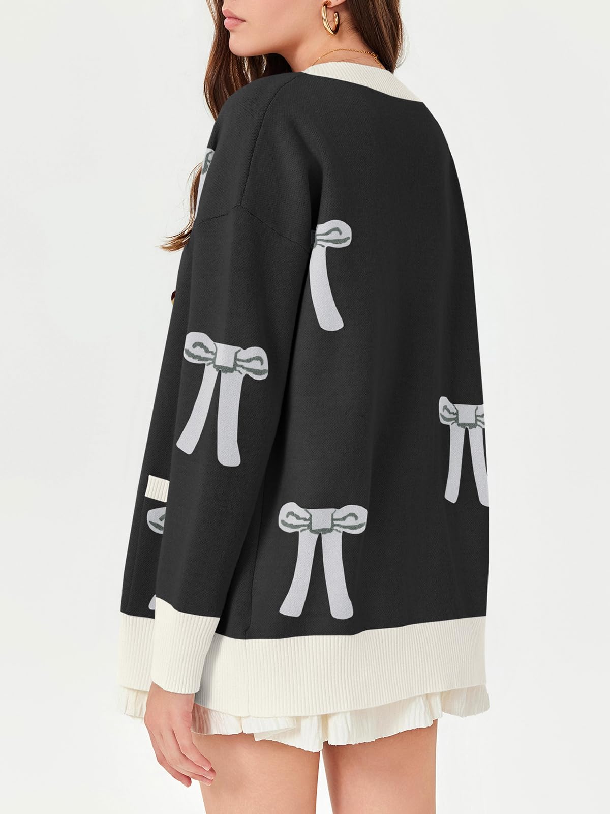 Foto 5 | Jersey Tipo Cárdigan Saodimallsu De Gran Tamaño Con Estampado De Lazo Para Mujer - Venta Internacional.