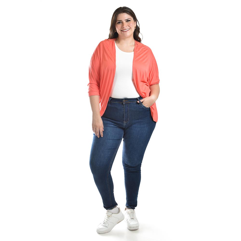 Foto 2 pulgar | Cardigan Con Detalle De Encanje Roman Fashion /tallas Extras, 1434 (coral) Naranja Claro