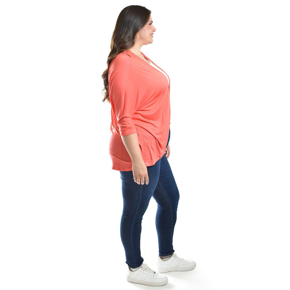 Foto 2 | Cardigan Con Detalle De Encanje Roman Fashion /tallas Extras, 1434 (coral) Naranja Claro