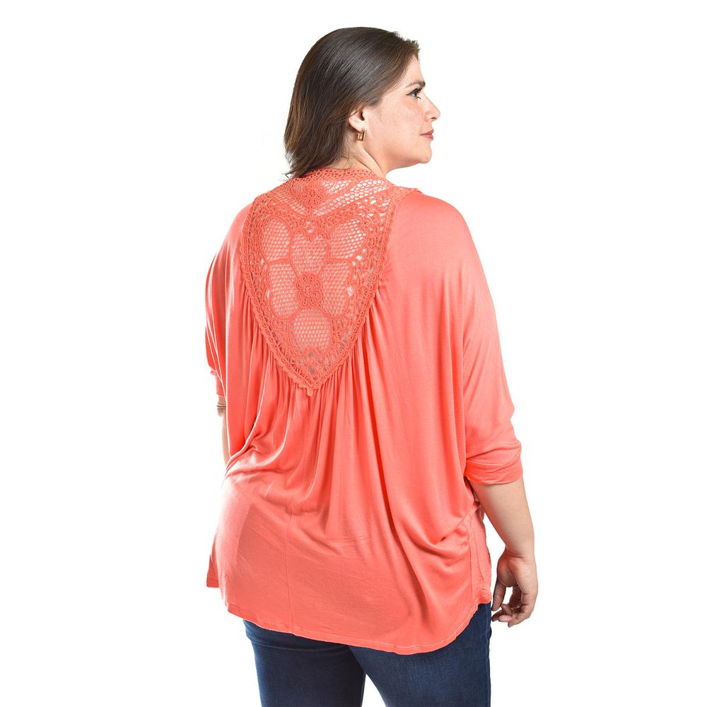 Foto 4 pulgar | Cardigan Con Detalle De Encanje Roman Fashion /tallas Extras, 1434 (coral) Naranja Claro