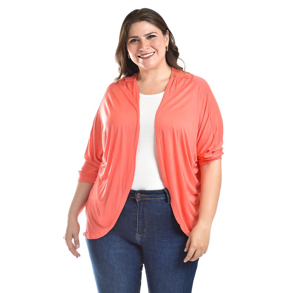 Foto 6 pulgar | Cardigan Con Detalle De Encanje Roman Fashion /tallas Extras, 1434 (coral) Naranja Claro