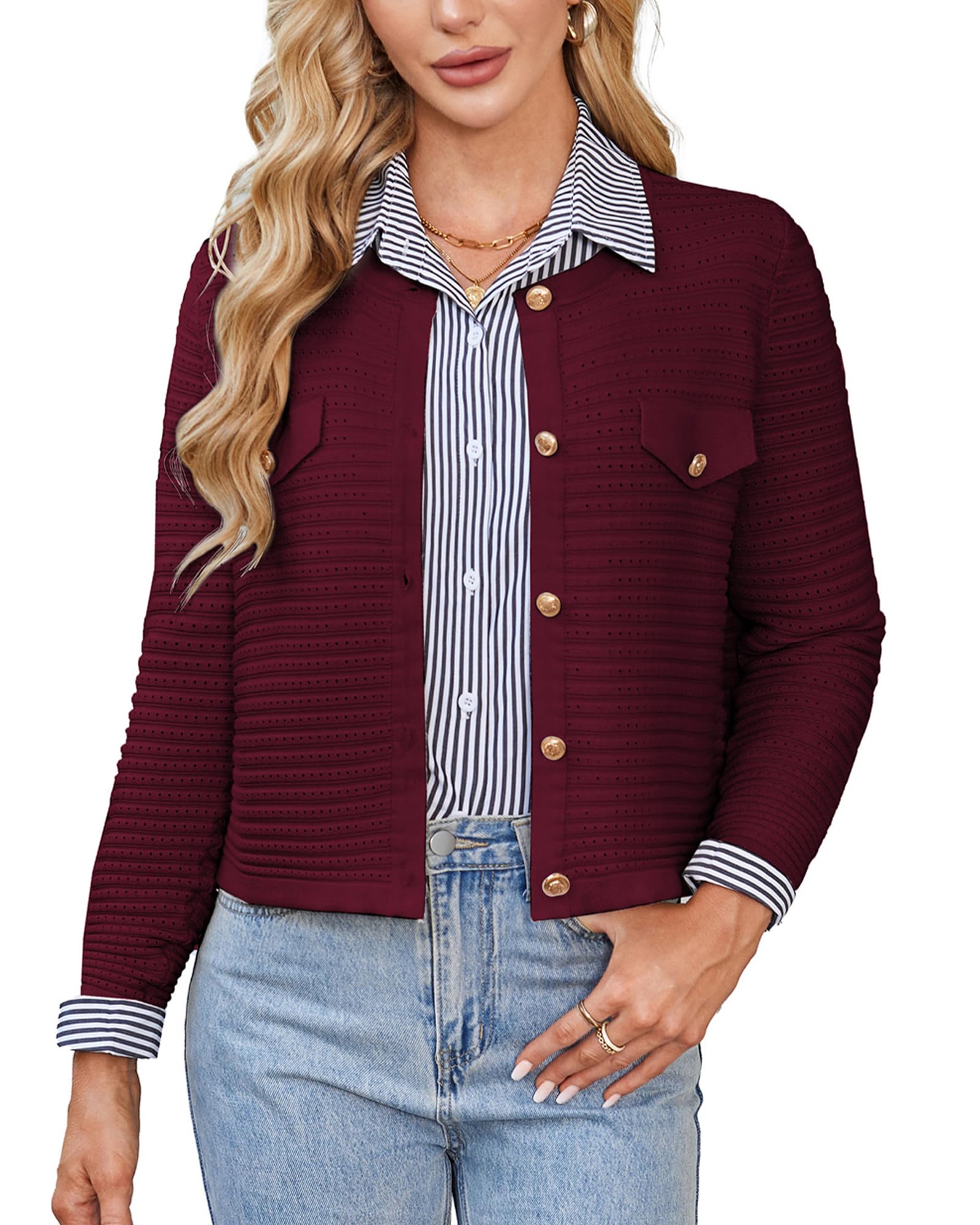 Foto 1 | Jersey Tipo Cárdigan Grace Karin, De Punto Ligero, Rojo Vino, Xl - Venta Internacional.
