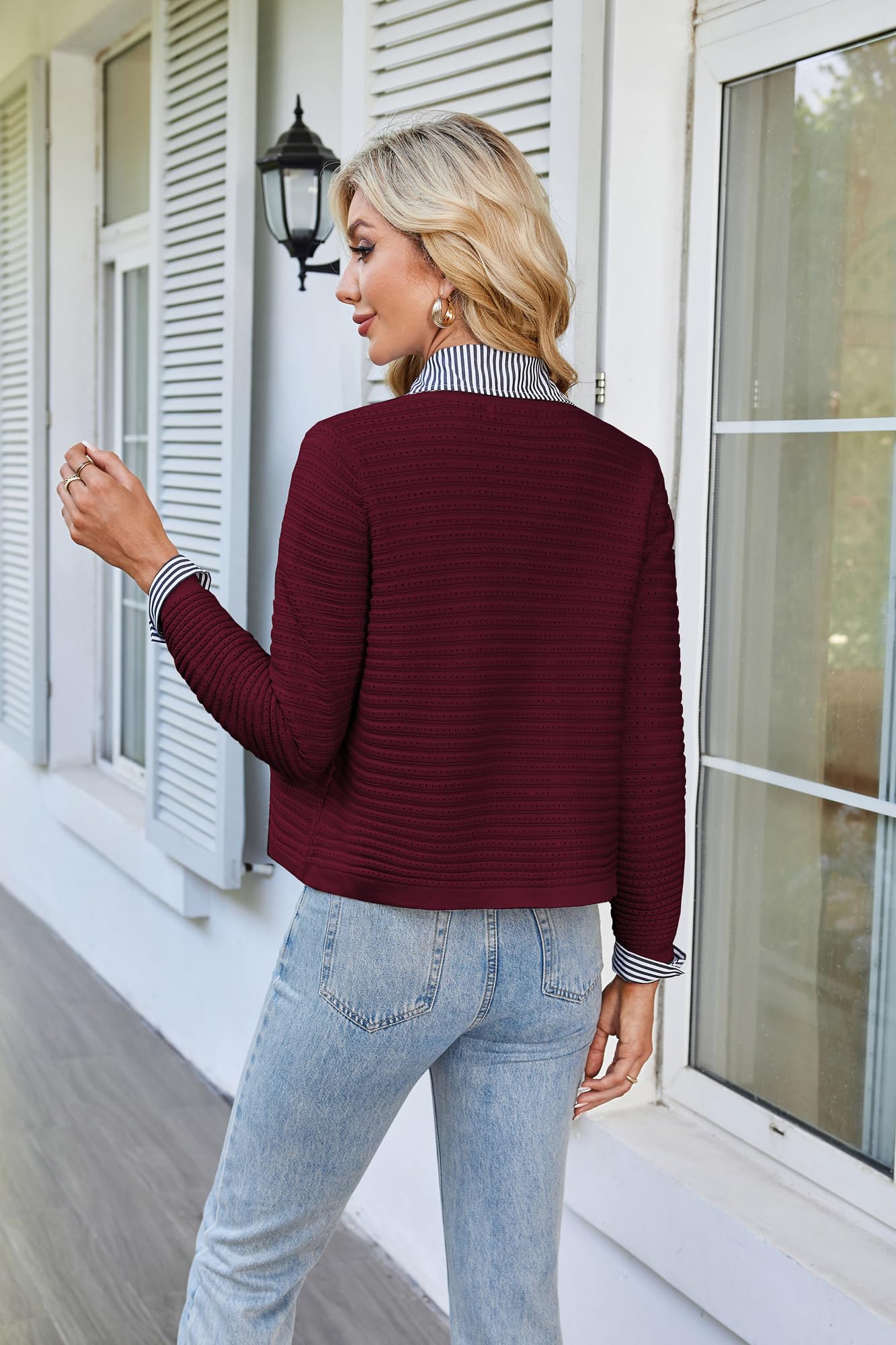 Foto 5 | Jersey Tipo Cárdigan Grace Karin, De Punto Ligero, Rojo Vino, Xl - Venta Internacional.