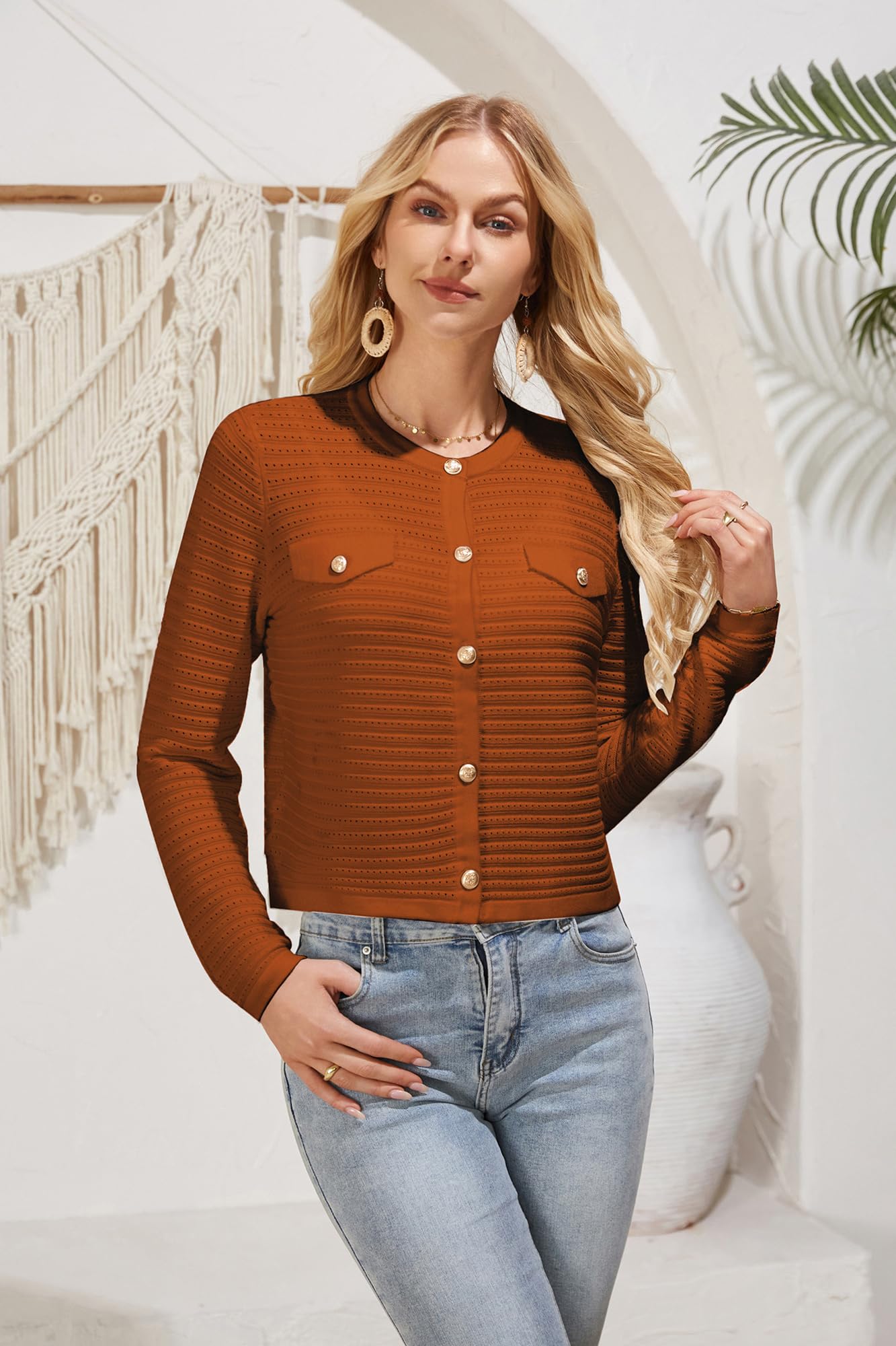 Foto 5 pulgar | Jersey Tipo Cárdigan Grace Karin De Punto De Ganchillo Con Botones Para Mujer - Venta Internacional.