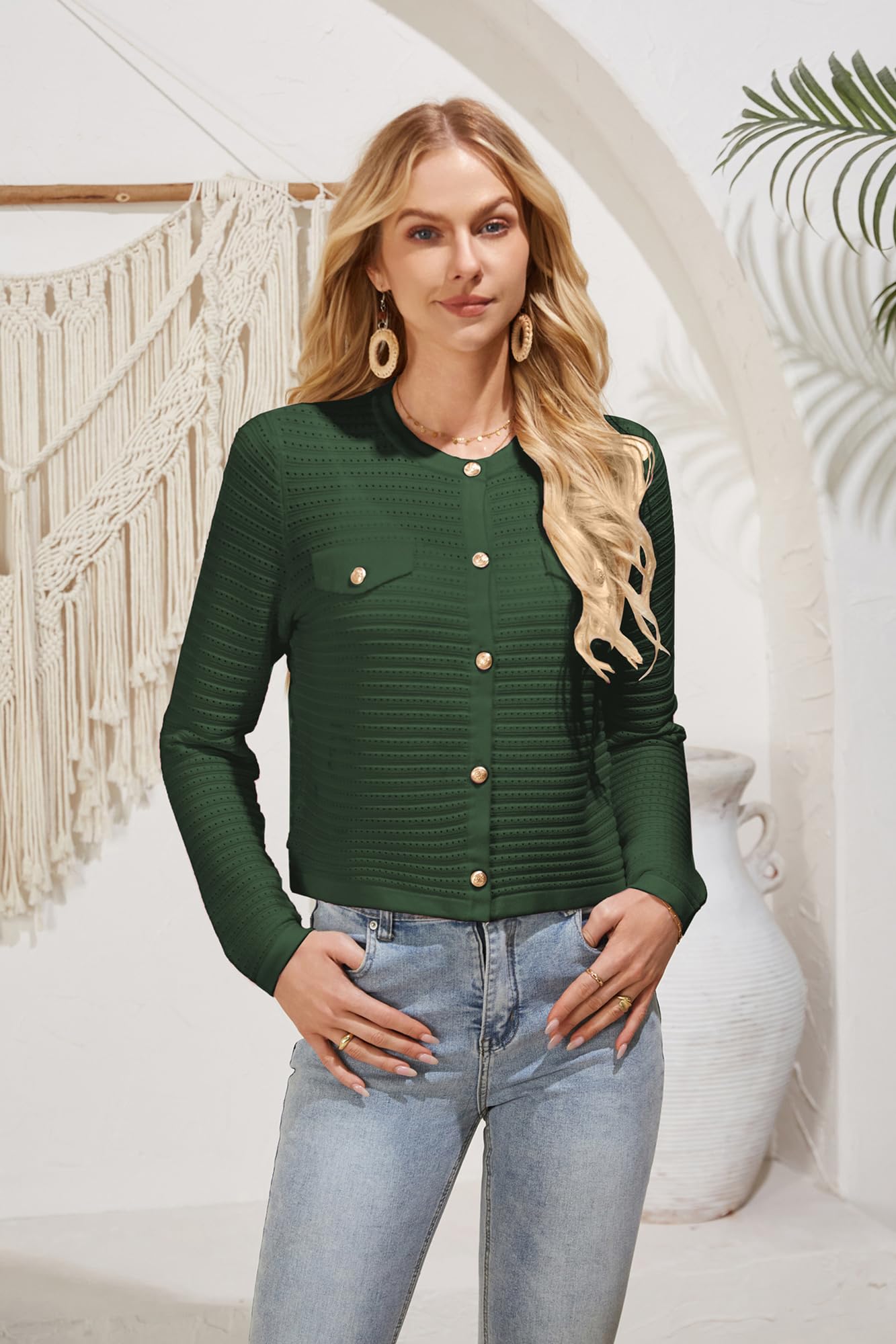 Foto 7 pulgar | Jersey Tipo Cárdigan Grace Karin De Punto Blanco Con Parte Delantera Abierta Para Mujer - Venta Internacional.