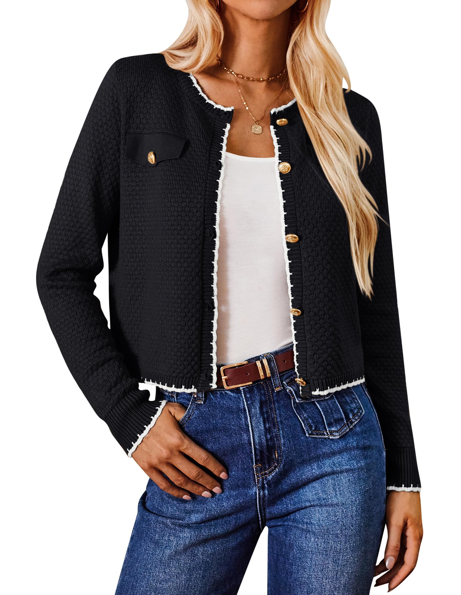 Cárdigan Grace Karin Jersey De Punto Ligero Negro Para Mujer - Venta Internacional.