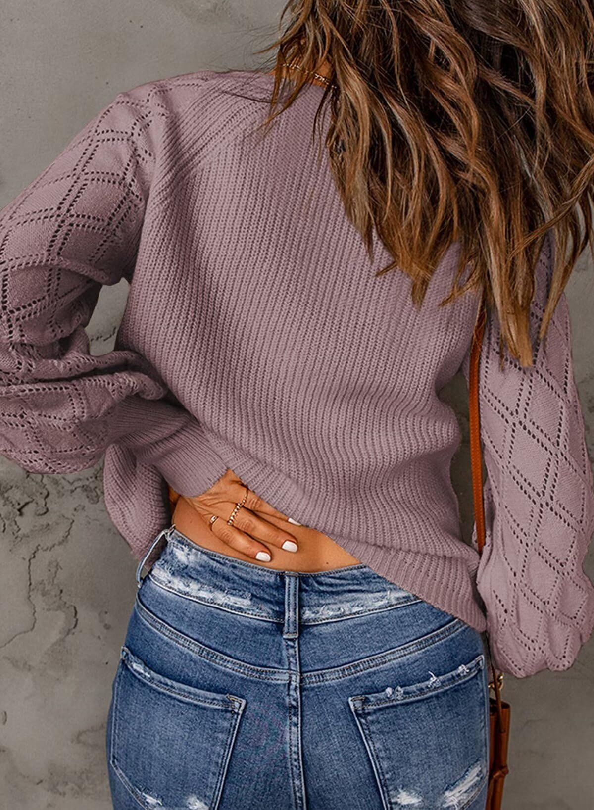 Foto 4 pulgar | Suéter Tipo Cárdigan Con Cuello En V Y Elegante Linterna De Manga Larga, Color Morado - Venta Internacional.
