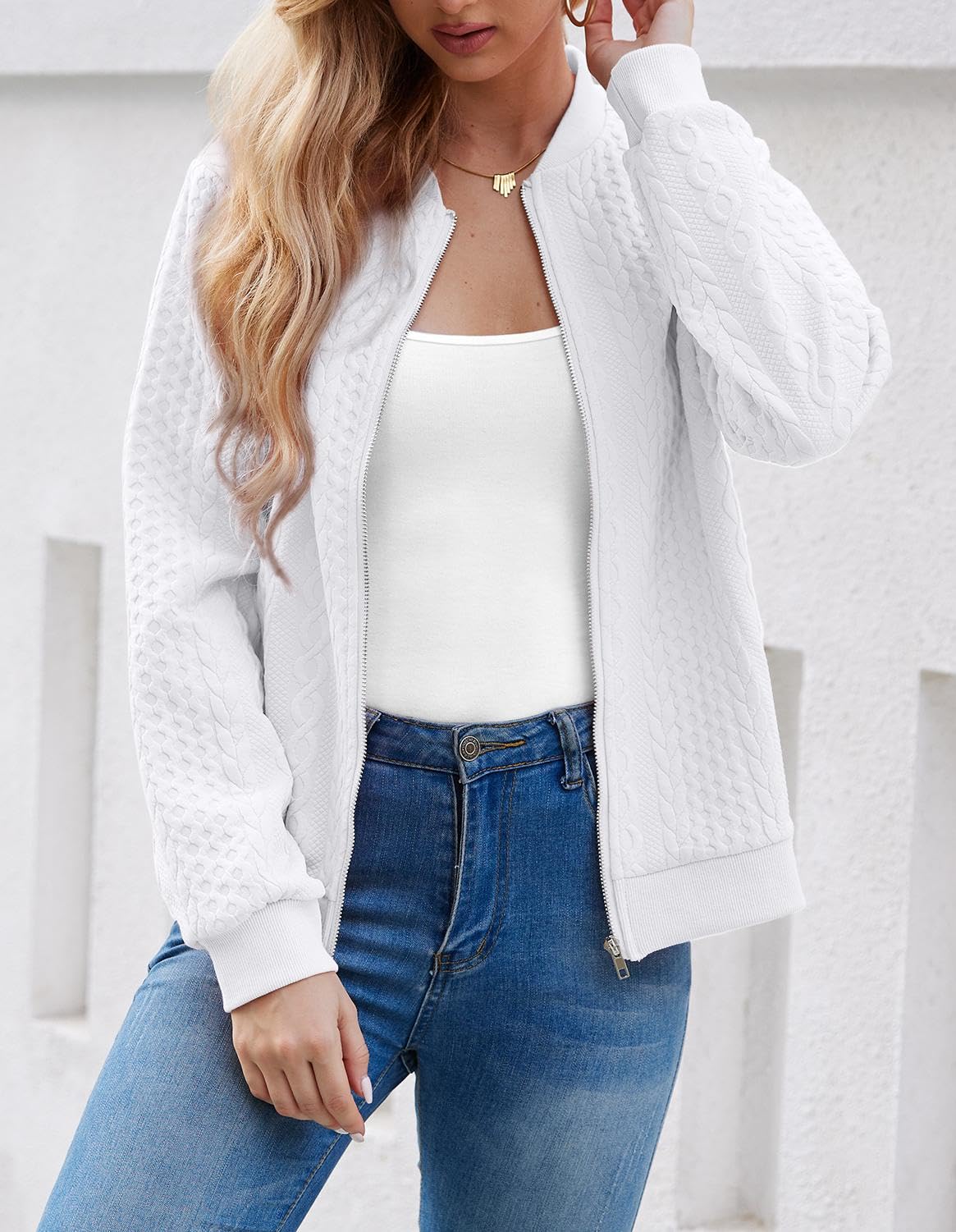 Foto 4 pulgar | Sudadera Tipo Cárdigan Wrolem Con Cremallera Y Capucha Blanca Para Mujer - Venta Internacional.
