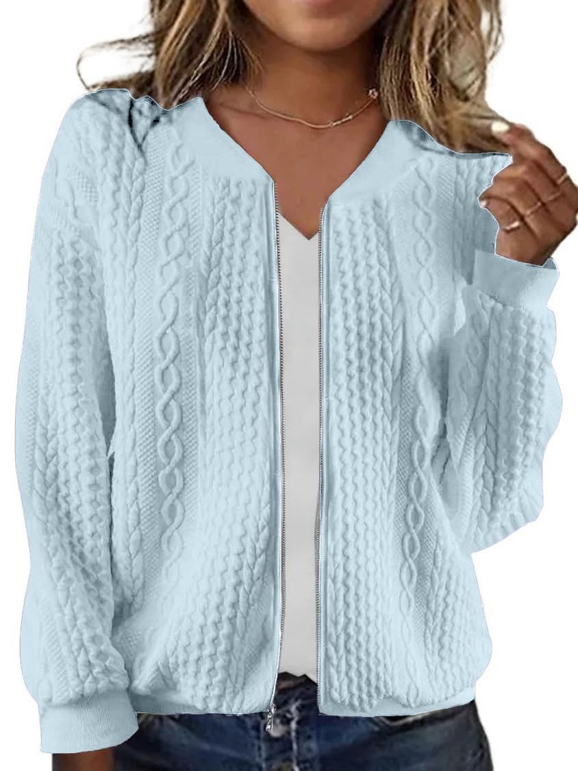 Sudadera Tipo Cárdigan Wrolem Con Cremallera Y Capucha Para Mujer, Color Azul Claro - Venta Internacional.