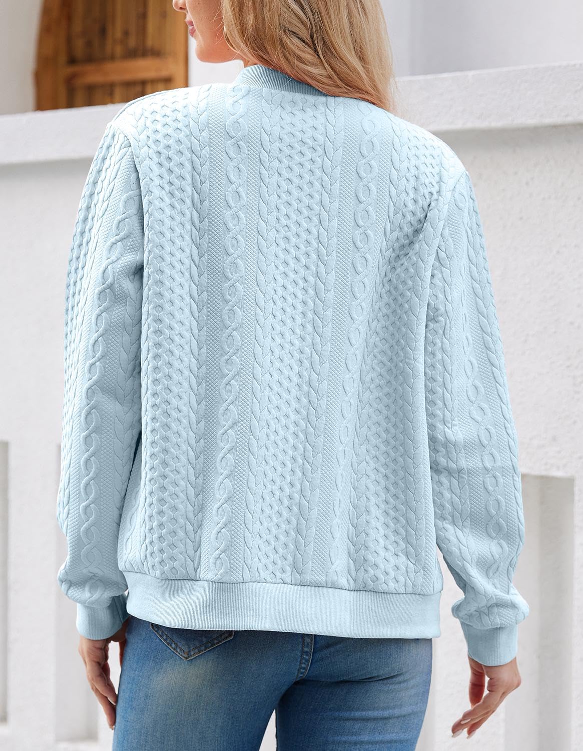 Foto 5 | Sudadera Tipo Cárdigan Wrolem Con Cremallera Y Capucha Para Mujer, Color Azul Claro - Venta Internacional.