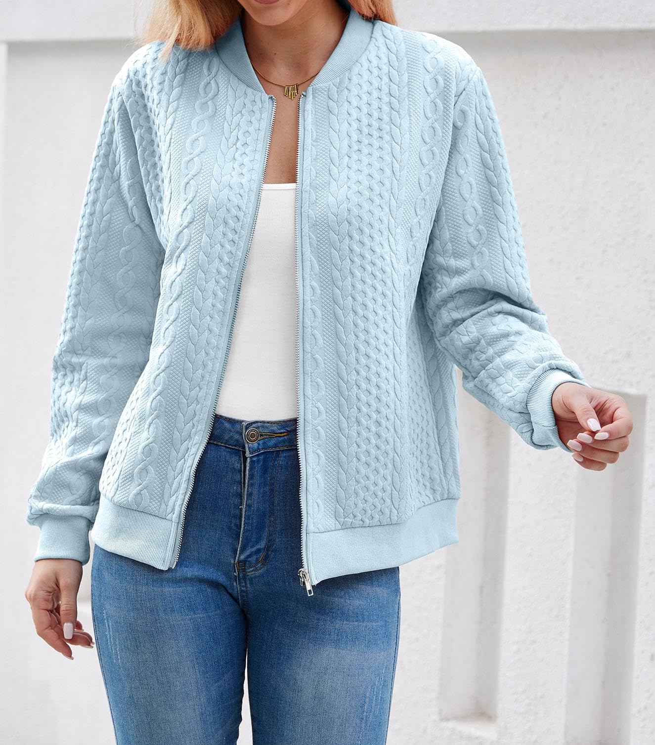 Foto 6 | Sudadera Tipo Cárdigan Wrolem Con Cremallera Y Capucha Para Mujer, Color Azul Claro - Venta Internacional.