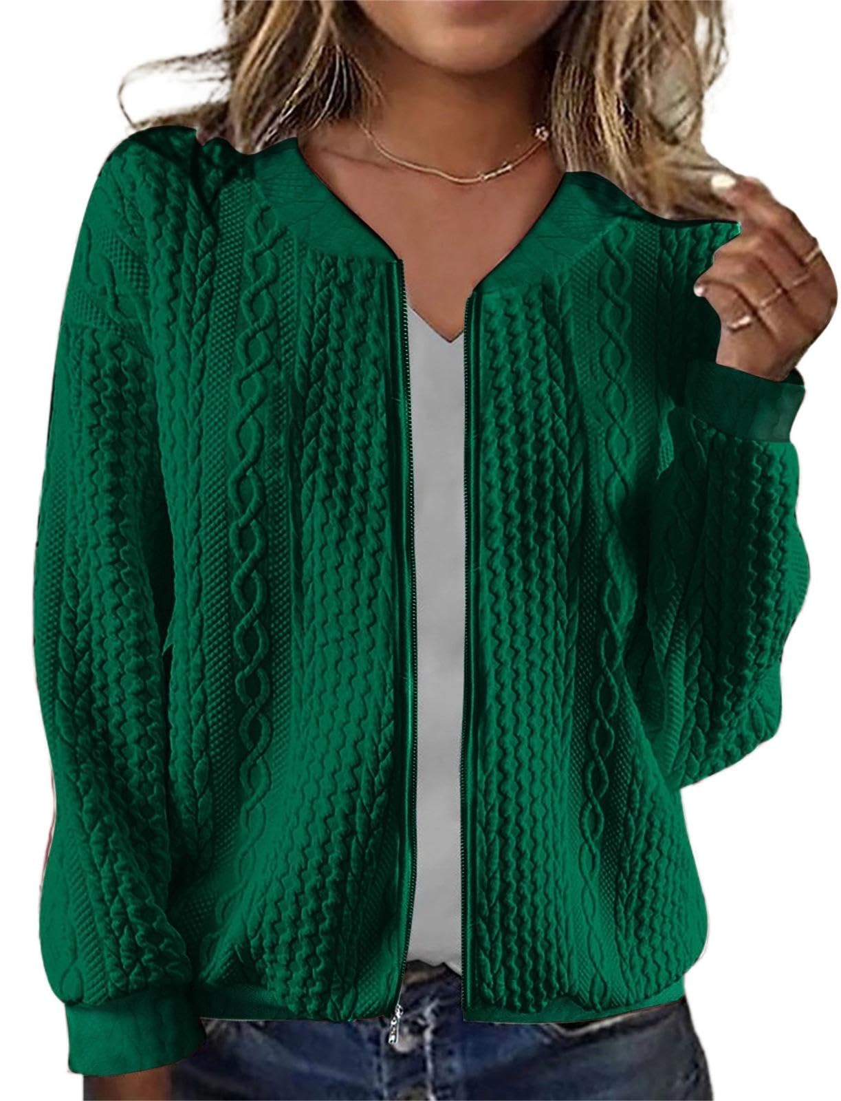 Sudadera Tipo Cárdigan Wrolem Para Mujer Con Cremallera Y Capucha, Color Verde - Venta Internacional.