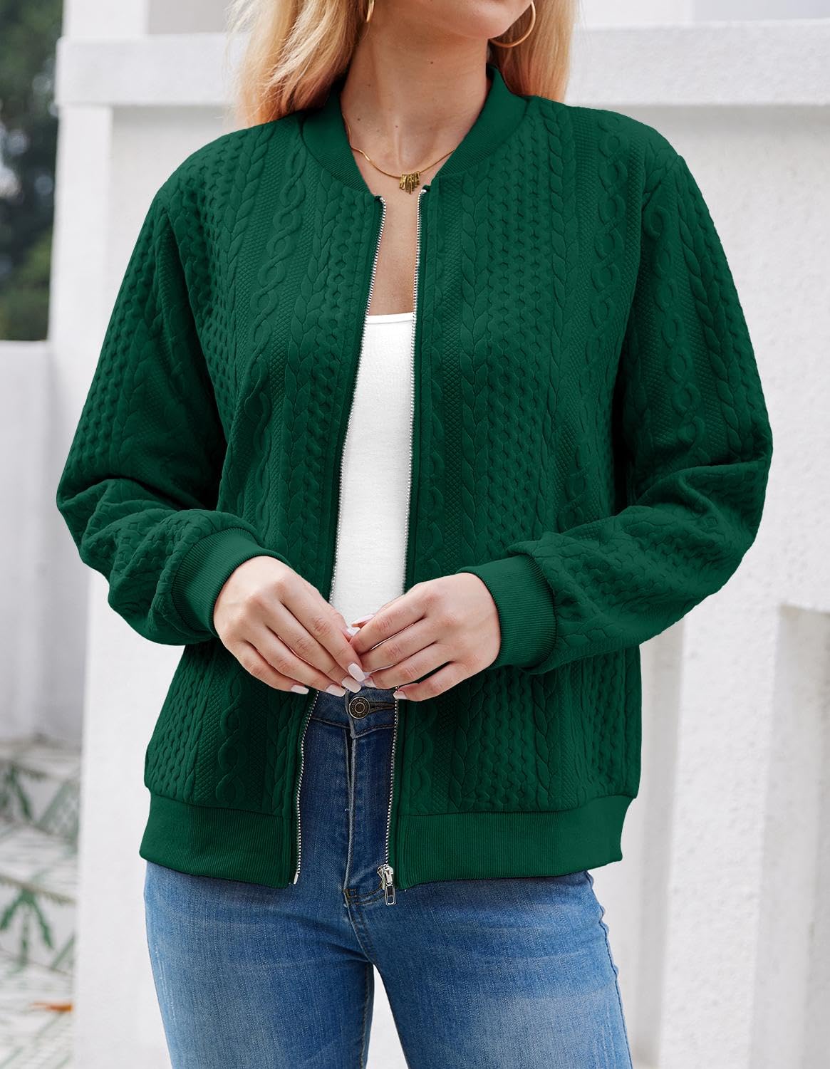 Foto 3 pulgar | Sudadera Tipo Cárdigan Wrolem Para Mujer Con Cremallera Y Capucha, Color Verde - Venta Internacional.
