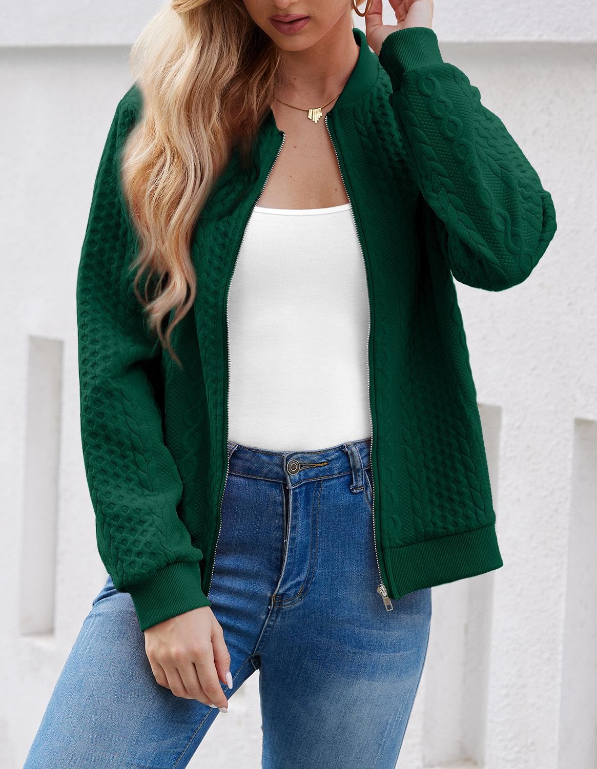 Foto 4 pulgar | Sudadera Tipo Cárdigan Wrolem Para Mujer Con Cremallera Y Capucha, Color Verde - Venta Internacional.