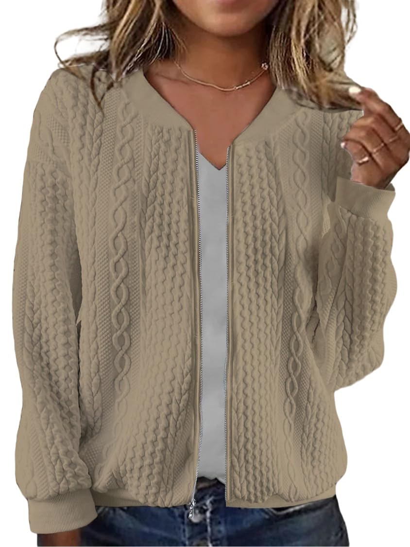 Foto 2 pulgar | Sudadera Tipo Cárdigan Wrolem Para Mujer Con Cremallera Y Capucha, Color Caqui - Venta Internacional.