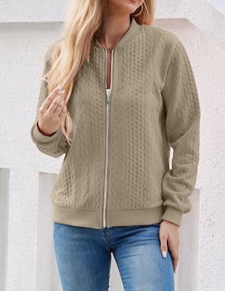 Foto 4 | Sudadera Tipo Cárdigan Wrolem Para Mujer Con Cremallera Y Capucha, Color Caqui - Venta Internacional.