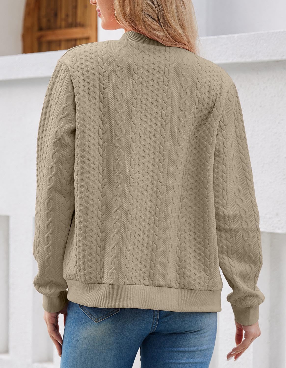 Foto 6 pulgar | Sudadera Tipo Cárdigan Wrolem Para Mujer Con Cremallera Y Capucha, Color Caqui - Venta Internacional.