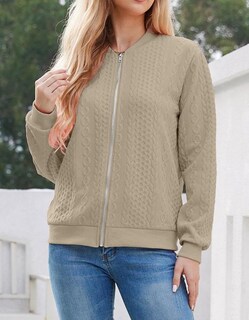 Foto 7 | Sudadera Tipo Cárdigan Wrolem Para Mujer Con Cremallera Y Capucha, Color Caqui - Venta Internacional.